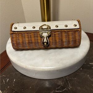 Brown and White Wicker Clutch
